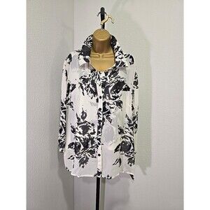 Perceptions Sheer Floral Blouse Set Womens Sz 18 Cream Black Artsy Office Career